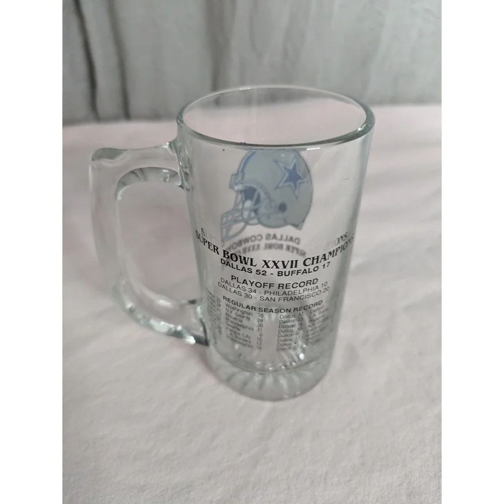 Dallas Cowboys Super bowl‎ NFL Football Champions XXVII Beer glass Mug Buffalo